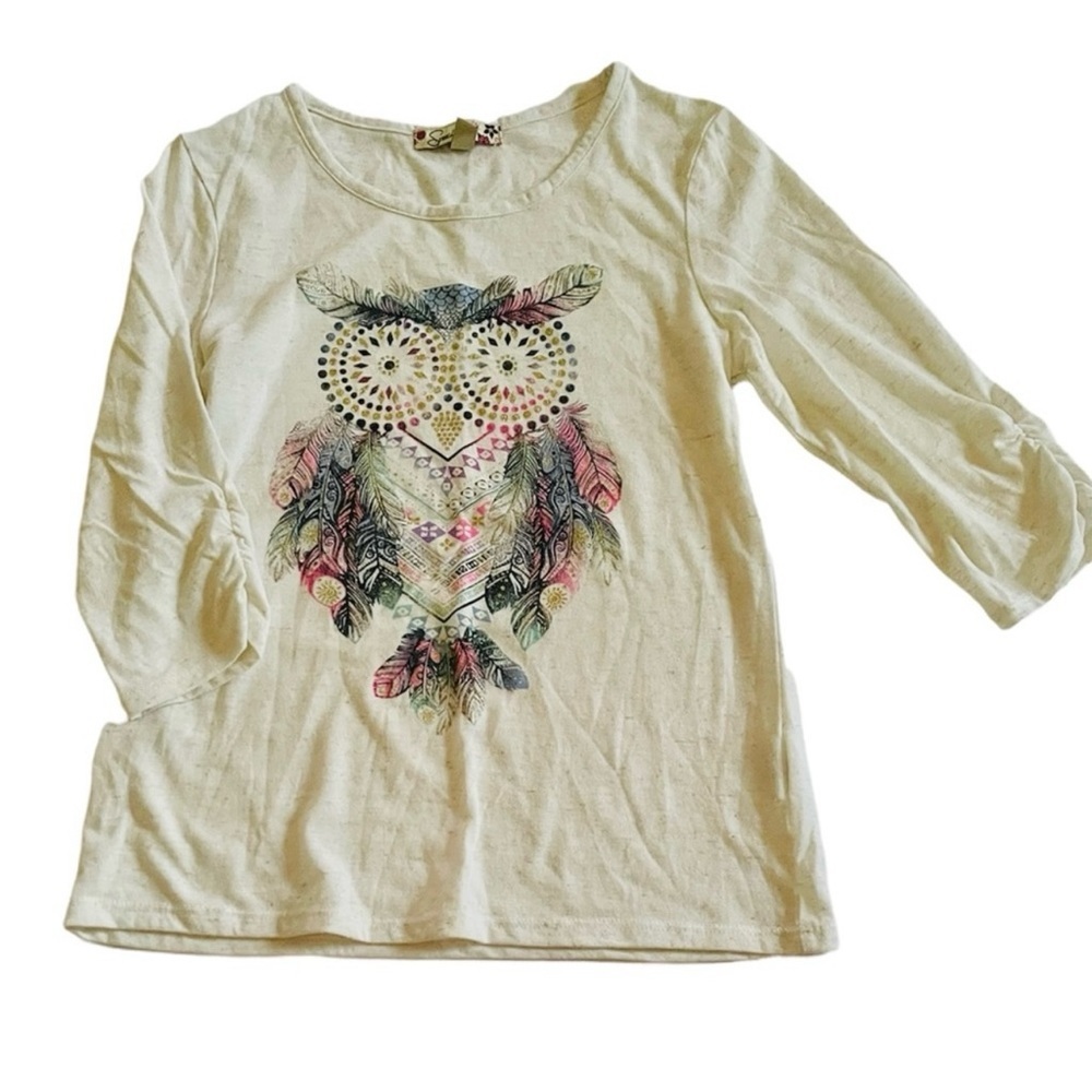 Speechless Owl Graphic Knit Shirt Sz L
